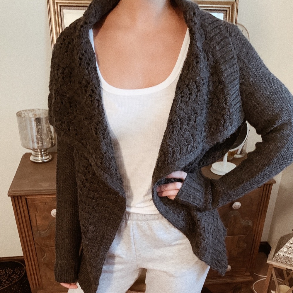 Grey Open Front Cardigan